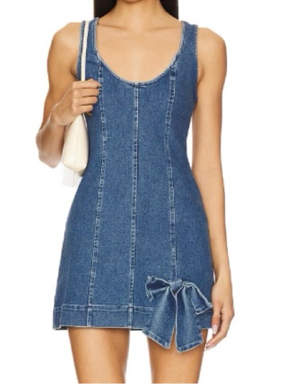 Show me your mumu Bridgeport bow blue Jean baby mini western dress sz xs